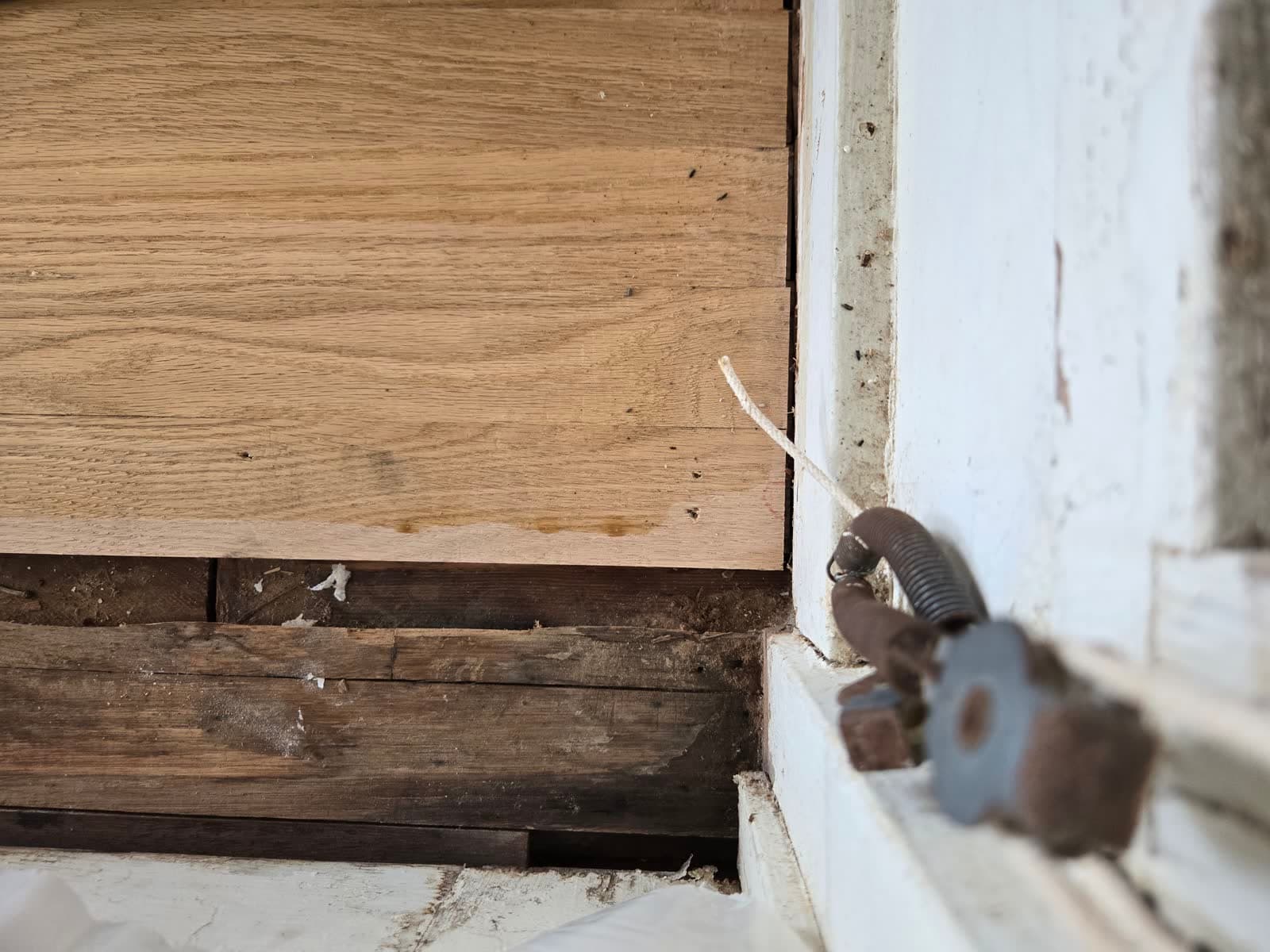 Sep 22: slider door. No threshold, no reducer, subfloor exposed.